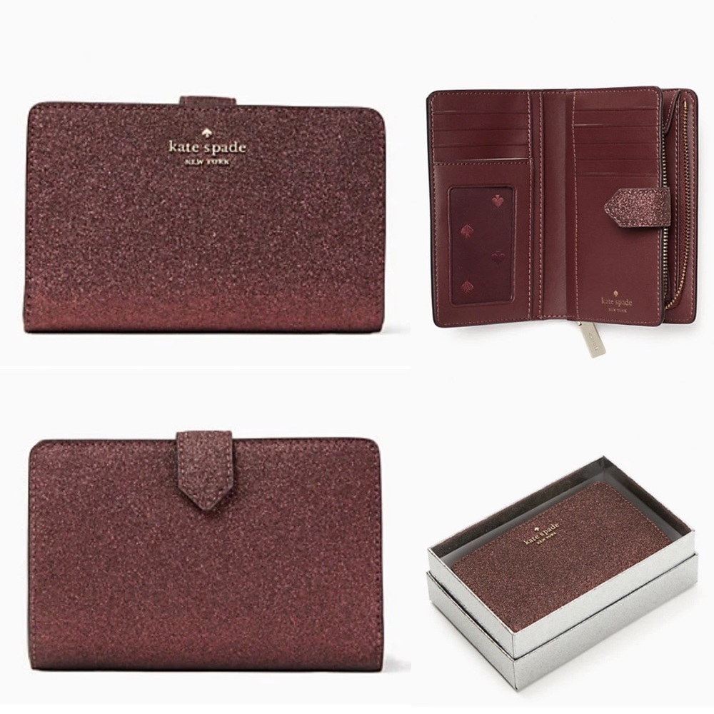 Kate Spade Shimmy boxed medium compartment bifold wallet, deep nova, NWT/NIB